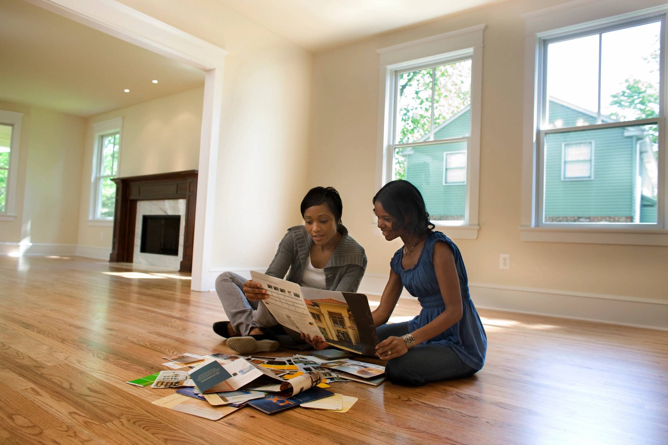 Luxury vinyl flooring installation in a modern living room